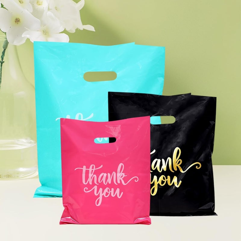 Heran 200PCS Thank You Bags for Small Business, 3 Sizes Plastic Retail Grocery Shopping Bags, Black Pink Turquoise Sale Boutique Gift Bag, Reusable Goodie Bag Bulk for Store Party Favor Purchase - Image 4
